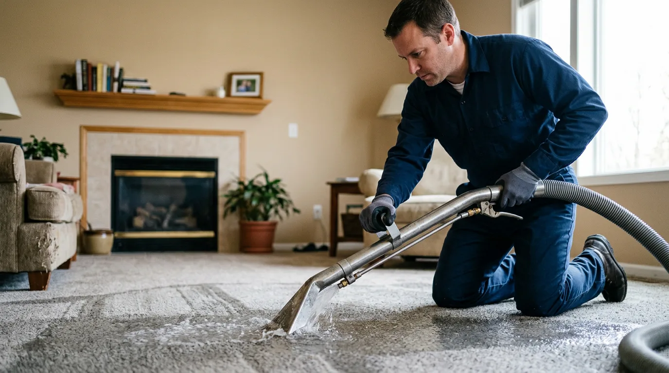 Water damage restoration technician working near Cazenovia, WI